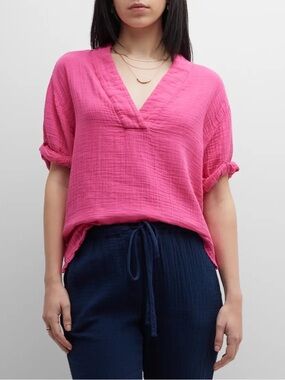 Xirena Avery Short-Sleeve V-Neck Gauze Top